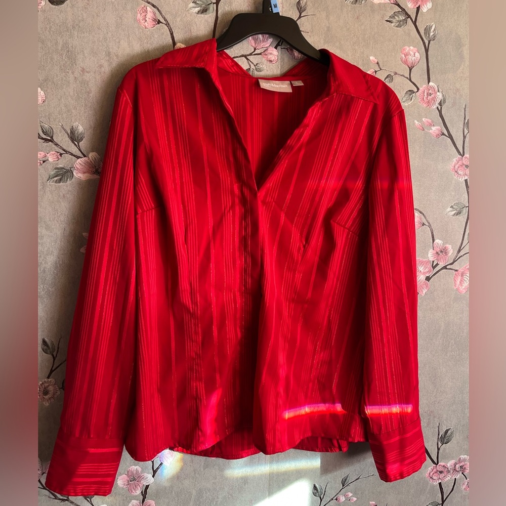 Perfect red for the holiday size large button down shimmer shirt
